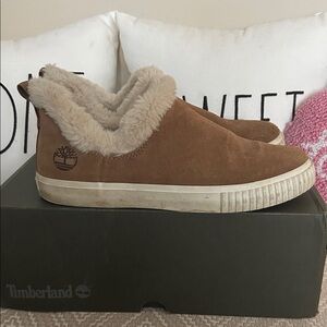 Timberland Tan Suede Fur-Lined Slip-Ons